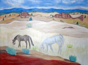 Villihevoset Lämpimät lähteet, 2011 (akryyli kankaalle) tekijältä Deborah Eve Alastra