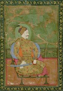58.2025A Muotokuva sulttaani Abdullah Qutb Shahista istumassa, Golconda, 1670, (guassi paperille kulta- ja kukkakuvioisella reunuksella)