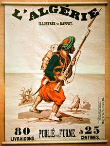 Kirjakaupan juliste, joka mainostaa julkaisusarjaa Algeriasta, 1843