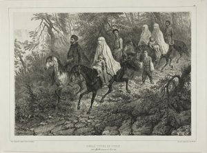 Matkustava tataariperhe, Jaltan lähellä, Krimillä, 15. elokuuta 1837. tekijältä Denis Auguste Marie Raffet