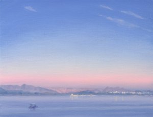 Aamunkoitto Piccola-järven yllä tekijältä Derek Hare