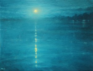 Moonrise On The Canal, 2020 (öljy kankaalle) tekijältä Derek Hare