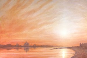 Taj Mahal auringonlaskun aikaan