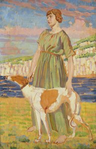 Muotokuva Elizabeth Lipczinskistä koiransa Fannyn kanssa, n. 1911-12