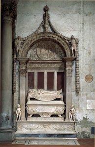 Firenzen tasavallan liittokanslerin Carlo Marsuppinin (1399-1453) hauta, valmistaja Desiderio da Settignano (n. 1430-1464), noin 1453. Firenze, Chiesa di Santa Croce