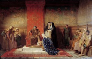 Saint Elisabeth Ranskalainen (Saint Louisin sisar) pesee köyhien jalkoja Desire Laugeen maalaus (1823-1896) 1865 tekijältä Desire Francois Laugee