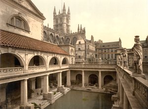 Roomalaiset kylpylät ja luostari, Bath, n.1890-1900 (valokuvakromipaino). tekijältä Detroit Publishing Co.