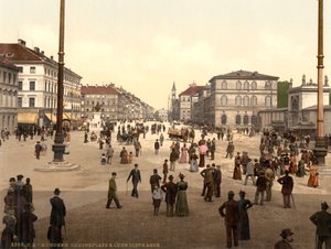 Street Scene, Odensplatz ja Ludwigstrasse, München, Baijeri, Saksa, n. 1900 tekijältä Detroit Publishing Co.