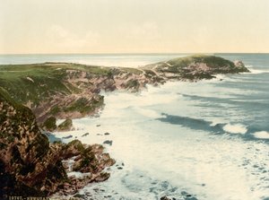 Towan Head, Newquay, Cornwall, Englanti, Photochrome Print, n. 1900 tekijältä Detroit Publishing Co.