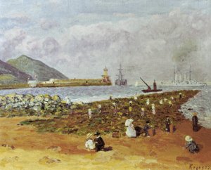 La escollera (murtaja tai aallonmurtaja). Dario de Regoyosin (1875-1913) maalaus. Öljy kankaalle. espanjalainen impressionismi. Monistrol-museo Montserratissa Barcelonassa.