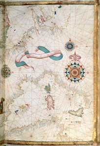 Korsika, Sardinia ja Sisilia, yksityiskohta maailmanatlaksesta, 1565.