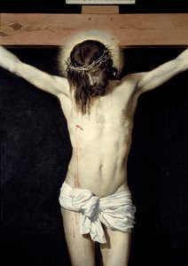 Kristus ristiinnaulittu yksityiskohta. Diego Rodriguez de Silva y Velazquezin (1599-1660) maalaus tekijältä Diego Velázquez