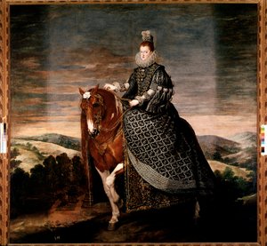 Itävallan kuningatar Margaritan ratsastusmuotokuva (öljy kankaalle tekijältä Diego Velázquez