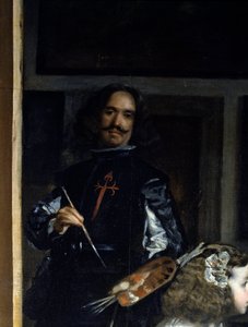 Las Meninas. Yksityiskohta: maalarin omakuva maalaustelineen edessä