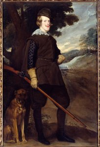 Muotokuva Philip IV:stä (1605-1665), Espanjan kuningas metsästyspuvussa 30-vuotiaana. Diego Rodriguez de Silva y Velasquezin (1599-1660) maalaus tekijältä Diego Velázquez