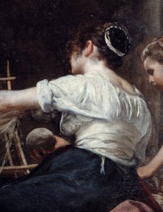Spinnerit tai Arachne Detail -tarina selkätyöläisestä. Diego Rodriguez de Silva y Velasquezin (1599-1660) maalaus n. 1653. Aurinko 2,2x2,89 m Madrid, Prado-museo tekijältä Diego Velázquez