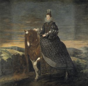 Itävallan kuningatar Margrethe hevosen selässä tekijältä Diego Velázquez