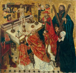 Messe de Saint Gregoire - Pyhän Gregorius Suuren messu - Diego de la Cruzin maalaus (toiminut 1482-1500) - ennen 1480 - Öljy puulle - 168x168 - Museu Nacional d