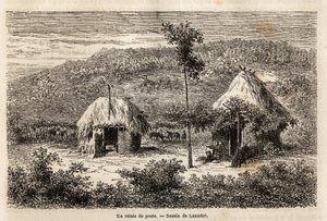 Postiviesti Bukarestin ja Pitestin välillä. Kaiverrus havainnollistamaan matkaa Pariisista Bukarestiin (Romania) vuonna 1860, suunnittelija Lancelotin "Le tour du monde, nouveau journal des voyages" -julkaisussa, joka julkaistiin Edouard Chartonin johdolla