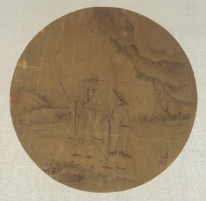 Maisema: kaksi hahmoa, Qing-dynastia, 1700-luku. tekijältä Ding Guanpeng