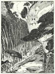 Hämärä metsä (kaiverrus) tekijältä Dion Clayton Calthrop