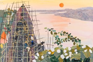 Miehet auringonnousussa, Intia, 2020 (kollaasi) tekijältä Dione Verulam