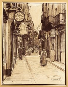 Plateria Street kohti Angels Squarea, Barcelona (piirustus) tekijältä Dionisio Baixeras-Verdaguer