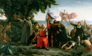 Christopher Columbuksen ensimmäinen maihinnousu Amerikassa, 1862. tekijältä Dioscoro Teofilo Puebla Tolin