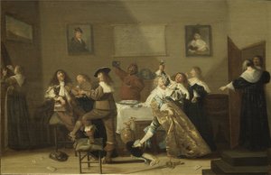 Scene de taverne - Tavern Scene, kirjoittanut Hals, Dirck (1591-1656). Öljy puulle