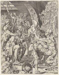 Kristuksen pilkkaaminen Ihmiskunnan lankeemus ja lunastus Kristuksen elämän ja kärsimyksen kautta (sarjan nimi) tekijältä Dirck Volckertsz. Coornhert (attributed to)
