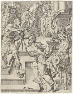 Kristus ennen Kaifasta Ihmiskunnan lankeemus ja lunastus Kristuksen elämän ja kärsimyksen kautta (sarjan nimi) tekijältä Dirck Volckertsz. Coornhert (attributed to)