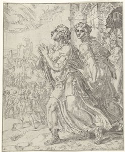 Judith ja hänen palvelijansa lähtevät Bethuliasta Judit ja Holofernes (sarjan nimi) tekijältä Dirck Volckertsz. Coornhert (attributed to)