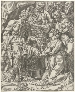 Judith voor Holofernes Judith in Holofernes (sarjan nimi) tekijältä Dirck Volckertsz. Coornhert (attributed to)