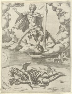 Kristus voittaa ajan Triumphs of Petrarch (sarjan nimi) tekijältä Dirck Volckertsz. Coornhert (possibly)