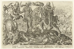 Francis I:n vangitseminen Pavian taistelussa 1525 Kaarle V:n voitot (sarjan nimi) Divi Caroli. v. imp. valita. max. victoriae, ex multis praecipuae (sarjan nimi) tekijältä Dirck Volckertsz. Coornhert (possibly)