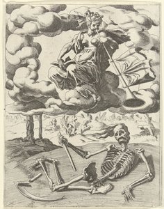 Maine voittaa kuoleman Triumphs of Petrarch (sarjan nimi) tekijältä Dirck Volckertsz. Coornhert (possibly)