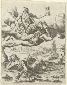 Aika voittaa mainetta Triumphs of Petrarch (sarjan nimi) tekijältä Dirck Volckertsz. Coornhert (possibly)