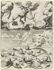 Aistillinen rakkaus voittaa maalliset pyrkimykset Triumphs of Petrarch (sarjan nimi) tekijältä Dirck Volckertsz. Coornhert (possibly)