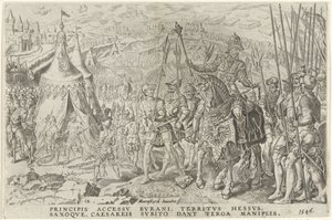 Keisarillinen leiri Ingolstadtissa, 1546 Kaarle V:n voitot (sarjan nimi) Divi Caroli. v. imp. valita. max. victoriae, ex multis praecipuae (sarjan nimi) tekijältä Dirck Volckertsz. Coornhert