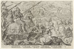 Wienin reliefi, 1529 Kaarle V:n voitot (sarjan nimi) Divi Caroli. v. imp. valita. max. victoriae, ex multis praecipuae (sarjan nimi) tekijältä Dirck Volckertsz. Coornhert