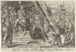 William II, Gelren herttua, alistuu Kaarle V:n auktoriteetille, 1543 Kaarle V:n voitot (sarjan nimi) Divi Caroli. v. imp. valita. max. victoriae, ex multis praecipuae (sarjan nimi) tekijältä Dirck Volckertsz. Coornhert