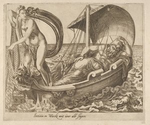 Fortune ei valvo kaikkia nukkujia Six Sayings about Fortune, ca. 1560. tekijältä Dirck Volkertsen Coornhert