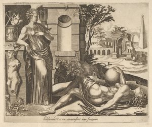 Kärsivällisyys onnen voittajana julkaisusta Six Sayings about Fortune, ca. 1560.