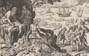 Keisarilliset joukot, jotka tuovat sivilisaatiota intiaaneille, keisarin Ch... voitoista, 1555. tekijältä Dirck Volkertsen Coornhert