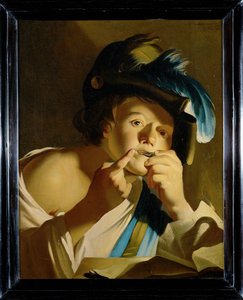 Poika juutalaisharpun kanssa (maalaus kankaalle)