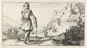 Mies Gambesonissa vuoristomaisemassa Hollantilaiset naisten ja miesten puvut, 1622 (sarjan nimi) tekijältä Dirk Eversen Lons