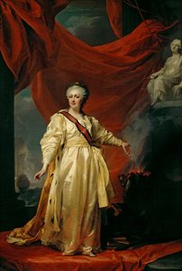 Katariina II:n muotokuva lainsäätäjistä oikeuden jumalattarelle omistetussa temppelissä, 1780-luvun alku