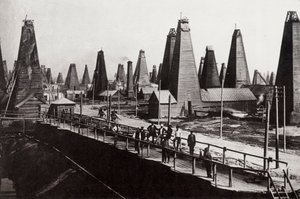 Öljylähteet Bakussa Kaspianmerellä, Venäjä, c1890
