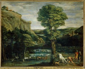 Paysage avec Hercule combattant Achelaos change en toreau - Maisema, jossa Hercules taistelee Achelaosin kanssa, joka on muuttunut häräksi ...