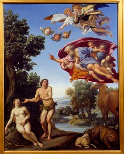Jumala nuhtelee Domenico Zampierin (Dominiquin) Adamin ja Eevan maalausta 1625 Sun. 0,95x0,75 m Grenoble, Kuvataidemuseo